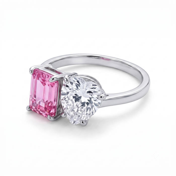 Pierścionek srebrny 925 z różową i bezbarwną cyrkonią